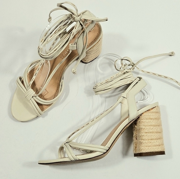 Gibson Latimer Tasha Sheep Leather Cream Ankle Wrap Jute Block Heel Sandal - Picture 7 of 16